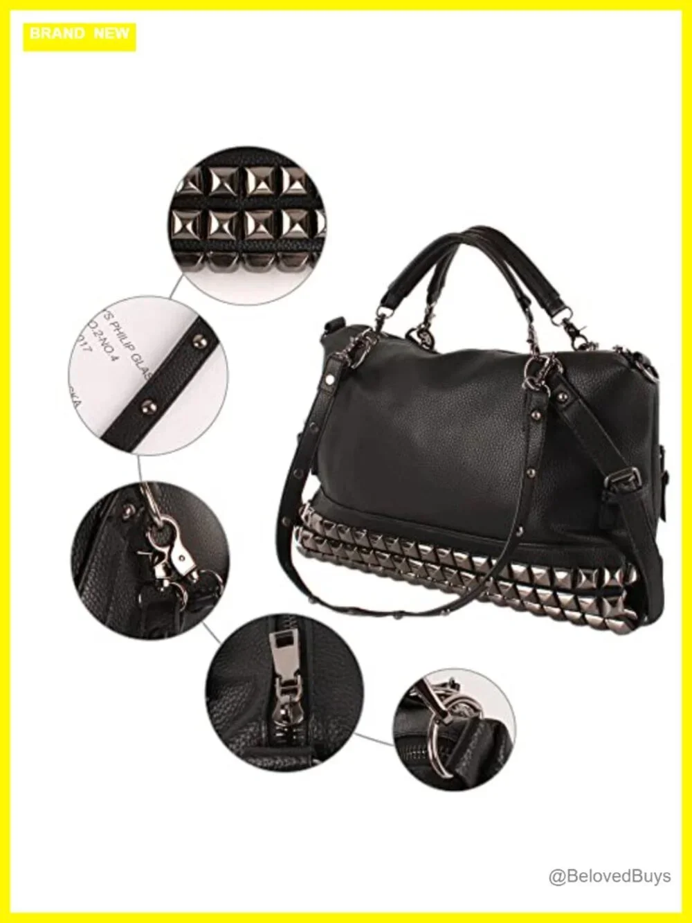 Punk Rivet Hobo Handbag Women Large Crossbody Purse Faux Leather Top Handle